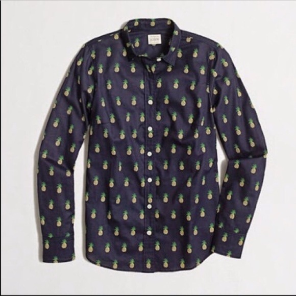 J Crew pineapple print Perfect button down shirt - Picture 2 of 6